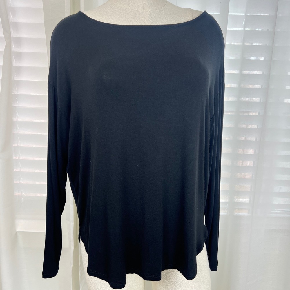 Sivana Bamboo Luxe Black Long Sleeve Boat Neck Top Small Made in USA